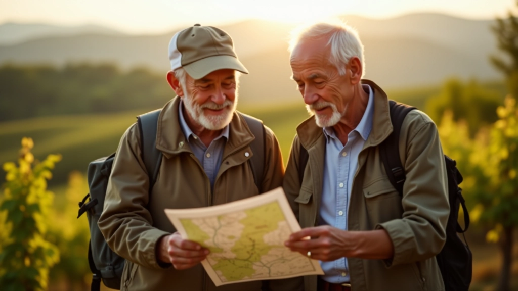 Experienced hikers reviewing trail information on Pálava route