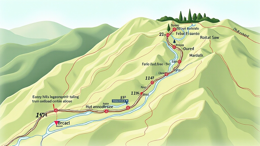 Topographic map of Pálava trails with different colored lines showing easy moderate and challenging routes, markers and scale visible